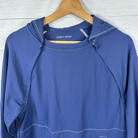 Care + Wear Oscar de la Renta size Large Chemotherapy Port Access Hoodie Blue - Picture 4 of 7